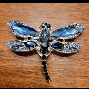 Blue Crystal Vintage Dragonfly Brooch Pin